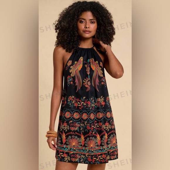 SHEIN Dresses & Skirts - 🌺 NWOT SHEIN Halter Neck Bohemian Floral dress Sz XL